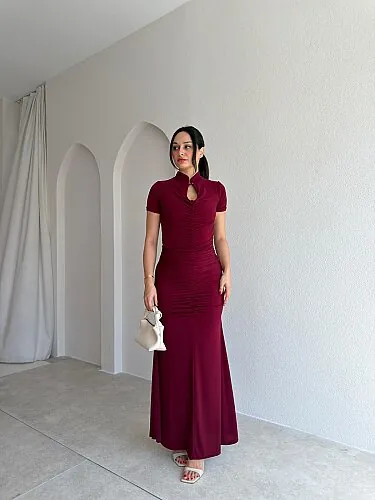  BARONY Maxi Elbise 3713 - Bordo - 2
