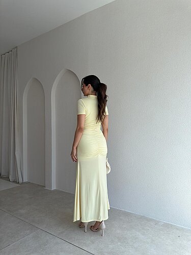 BARONY Maxi Elbise 3713 - Sarı - 3