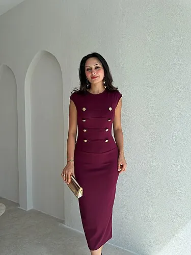 BEAN Midi Elbise 8565 - Bordo - 2