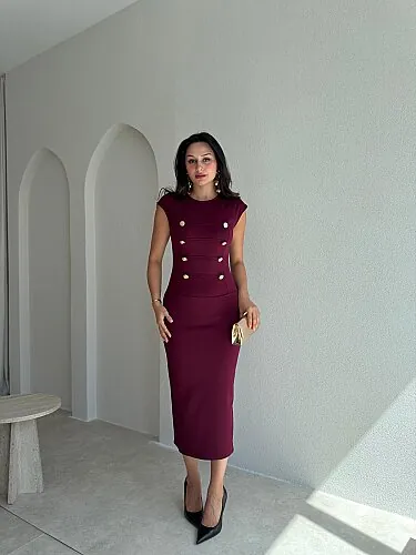 BEAN Midi Elbise 8565 - Bordo - 1