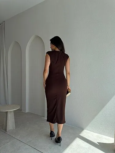 BEAN Midi Elbise 8565 - Kahverengi - 3
