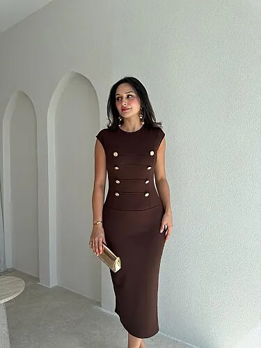 BEAN Midi Elbise 8565 - Kahverengi - 2