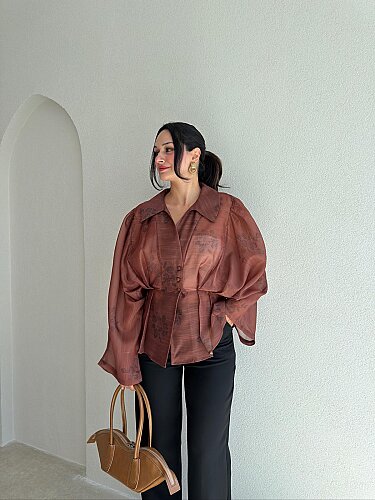 BELLUCİ Desenli Gömlek 4164 - Acı Kahve - Mooi Butik