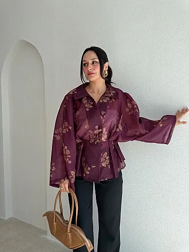 BELLUCİ Desenli Gömlek 4164 - Mürdüm - Mooi Butik