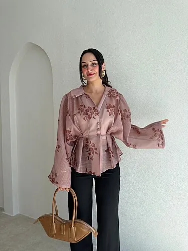 BELLUCİ Desenli Gömlek 4164 - Vizon - Mooi Butik