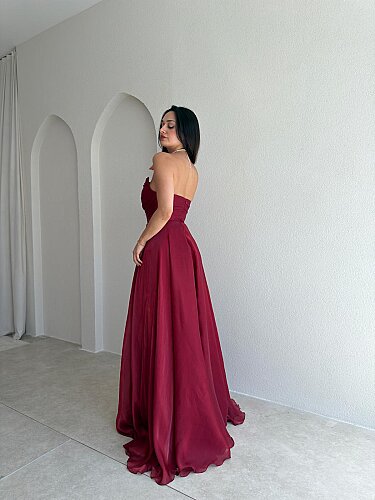 BENJA Straplez Maxi Elbise 4011 - Bordo - 3