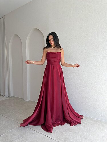 BENJA Straplez Maxi Elbise 4011 - Bordo - 4