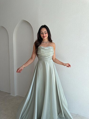 BENJA Straplez Maxi Elbise 4011 - Mint - 2