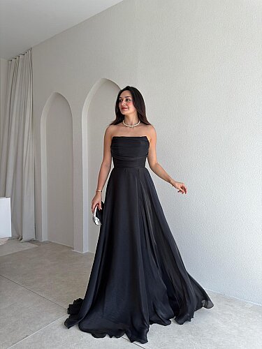 BENJA Straplez Maxi Elbise 4011 - Siyah - Mooi Butik