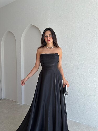 BENJA Straplez Maxi Elbise 4011 - Siyah - 3