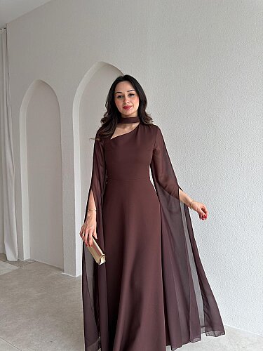 BERLİN Maxi Elbise 4215 - Acı Kahve - 2