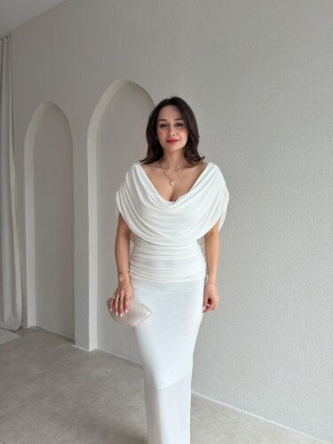 BİDWEL Maxi Elbise 2057 - Beyaz - 2