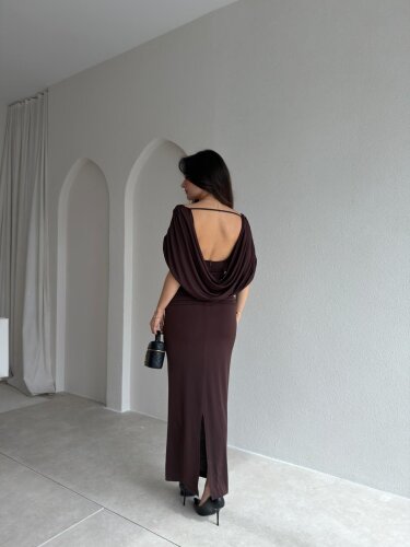 BİDWEL Maxi Elbise 2057 - Acı Kahve - 3
