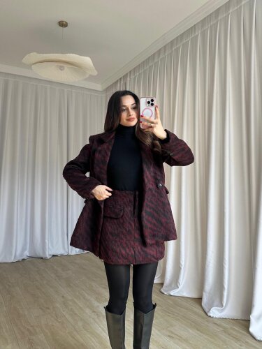 BLAİR Desenli Kaşe Takım 8388 - Bordo