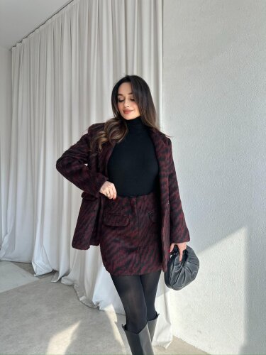 BLAİR Desenli Kaşe Takım 8388 - Bordo · 2