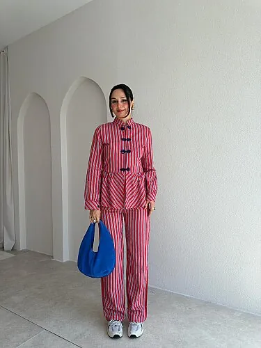 BLUMA Çizgili Takım 5697 - Kırmızı - Mooi Butik