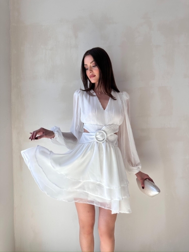 BRENDA Mini Elbise 3733 - Beyaz 