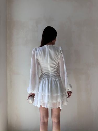 BRENDA Mini Elbise 3733 - Beyaz - 3