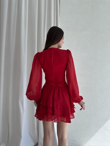 BRENDA Mini Elbise 3733 - Kırmızı - 4