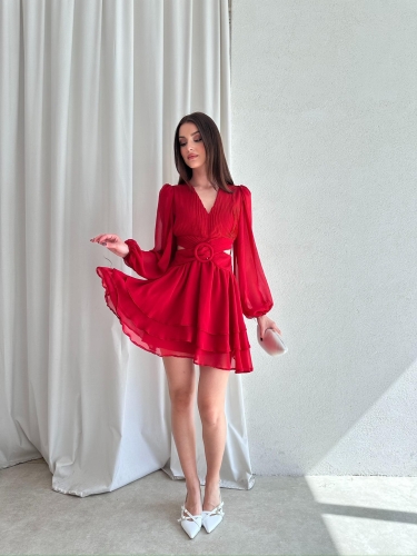 BRENDA Mini Elbise 3733 - Kırmızı - 2