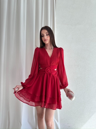 BRENDA Mini Elbise 3733 - Kırmızı - 3