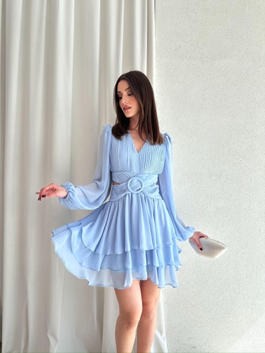 BRENDA Mini Elbise 3733 - Bebe Mavisi 