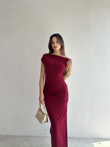 BRİTNEY Maxi Elbise 7218 - Bordo - 2