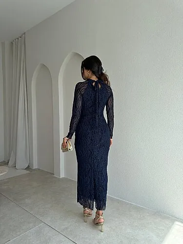 CAPRİO Simli Midi Elbise 4127 - Lacivert - 3