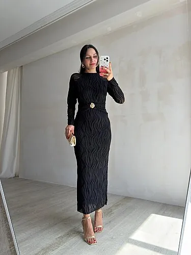 CAPRİO Simli Midi Elbise 4127 - Siyah - 2
