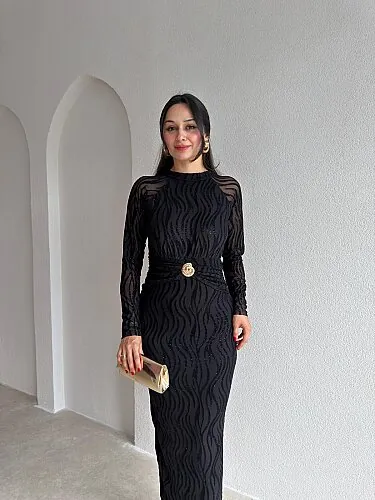 CAPRİO Simli Midi Elbise 4127 - Siyah - 3