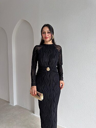 CAPRİO Simli Midi Elbise 4127 - Siyah - 3