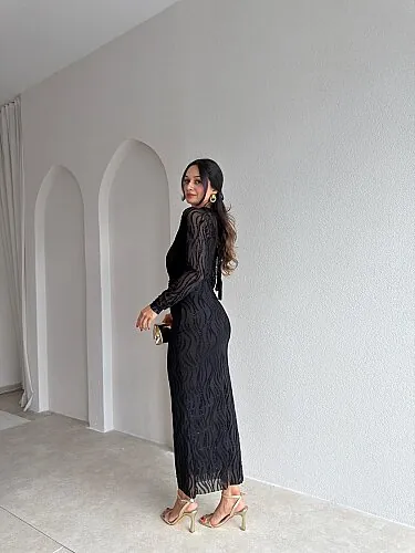 CAPRİO Simli Midi Elbise 4127 - Siyah - 4