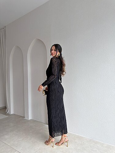 CAPRİO Simli Midi Elbise 4127 - Siyah - 4