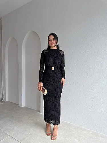 CAPRİO Simli Midi Elbise 4127 - Siyah - 1
