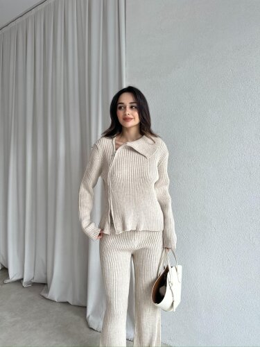 CASPER Fermuar Yaka Triko Takım 8685 - Krem - 1