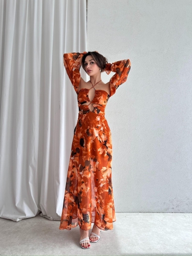 CATRİNA Maxi Elbise 6395 - Turuncu - 3