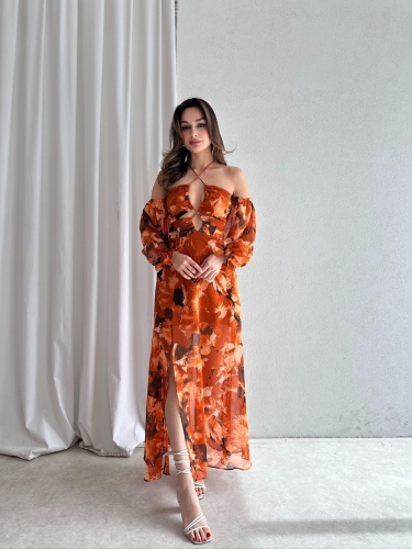 CATRİNA Maxi Elbise 6395 - Turuncu - 1