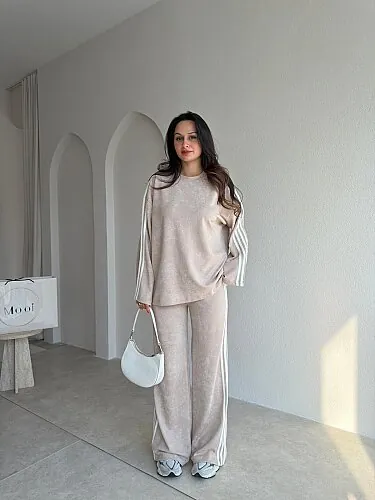 CELSO Şerit Detaylı Takım 4344 - Krem Rengi - Mooi Butik
