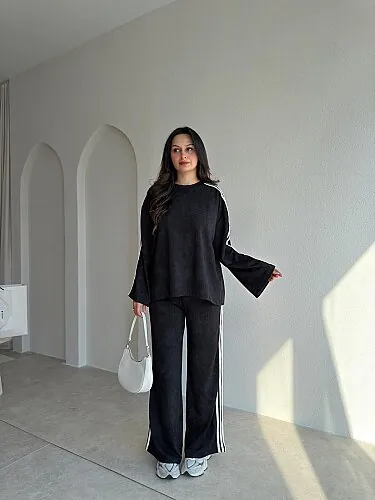 CELSO Şerit Detaylı Takım 4344 - Siyah - Mooi Butik