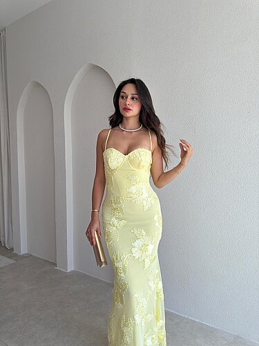 CHARM Maxi Elbise 3056 - Sarı - 2