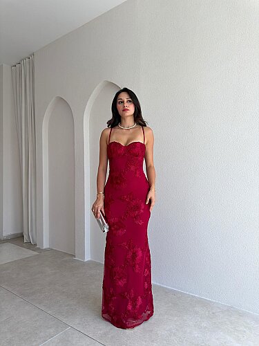 CHARM Maxi Elbise 3056 - Bordo - 2