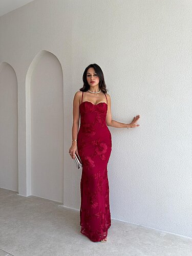 CHARM Maxi Elbise 3056 - Bordo 