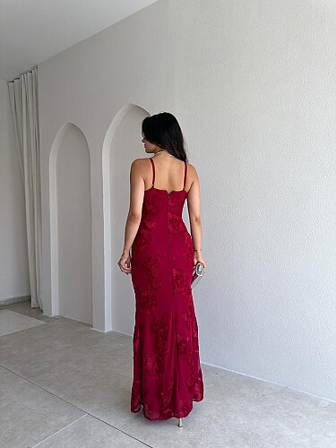 CHARM Maxi Elbise 3056 - Bordo - 3