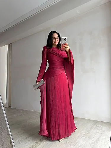 CHERRY Maxi Elbise 4304 - Bordo - 4