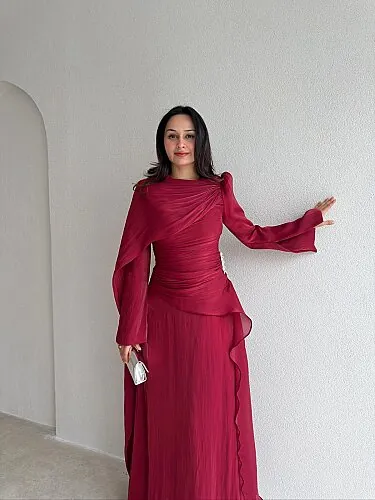 CHERRY Maxi Elbise 4304 - Bordo - 2