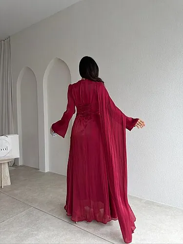 CHERRY Maxi Elbise 4304 - Bordo - 3