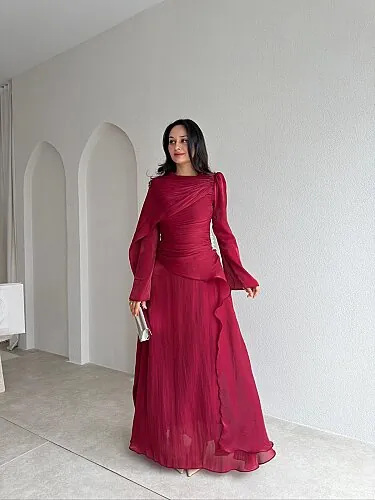 CHERRY Maxi Elbise 4304 - Bordo 