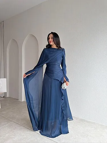  CHERRY Maxi Elbise 4304 - Lacivert 