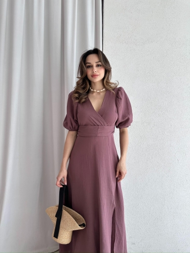 Müslin Kumaş CHESTER Midi Elbise 4558 - Gül Kurusu - 1