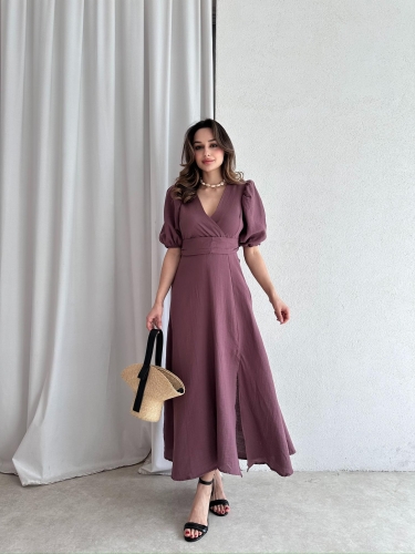 Müslin Kumaş CHESTER Midi Elbise 4558 - Gül Kurusu - 2